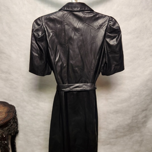 NWT DKNY Faux Leather Dress with Puffed Sleeves - Picture 4 of 12